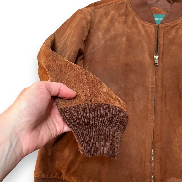 Vintage Hill Archer Jacket Mens 44 Brown Suede Leather Bomber - Picture 4 of 11